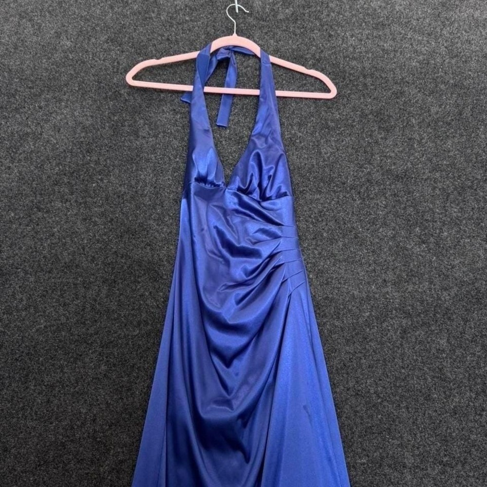 Windsor Women's Size 3 Blue Satin Halter Formal Y2K Maxi Dress NWT